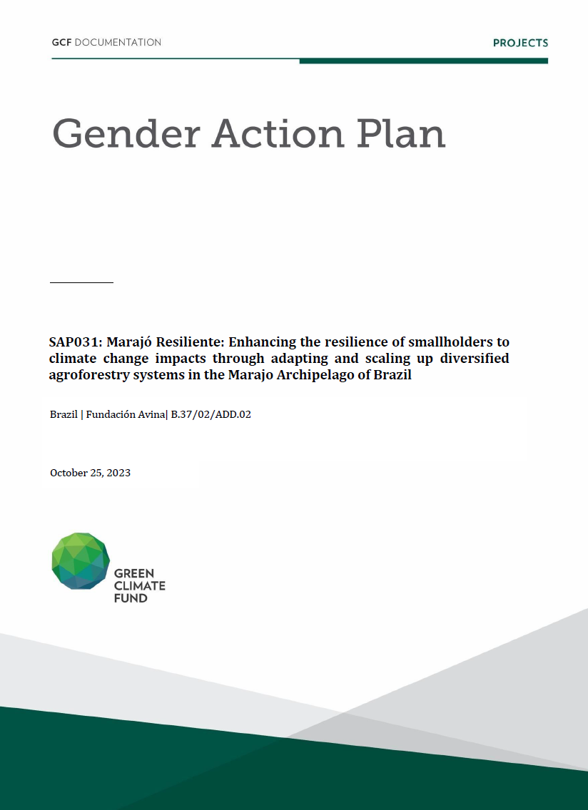Document cover for Gender action plan for SAP031: Marajó Resiliente: Enhancing the resilience of smallholders to climate change impacts through adapting and scaling up diversified agroforestry systems in the Marajo Archipelago of Brazil