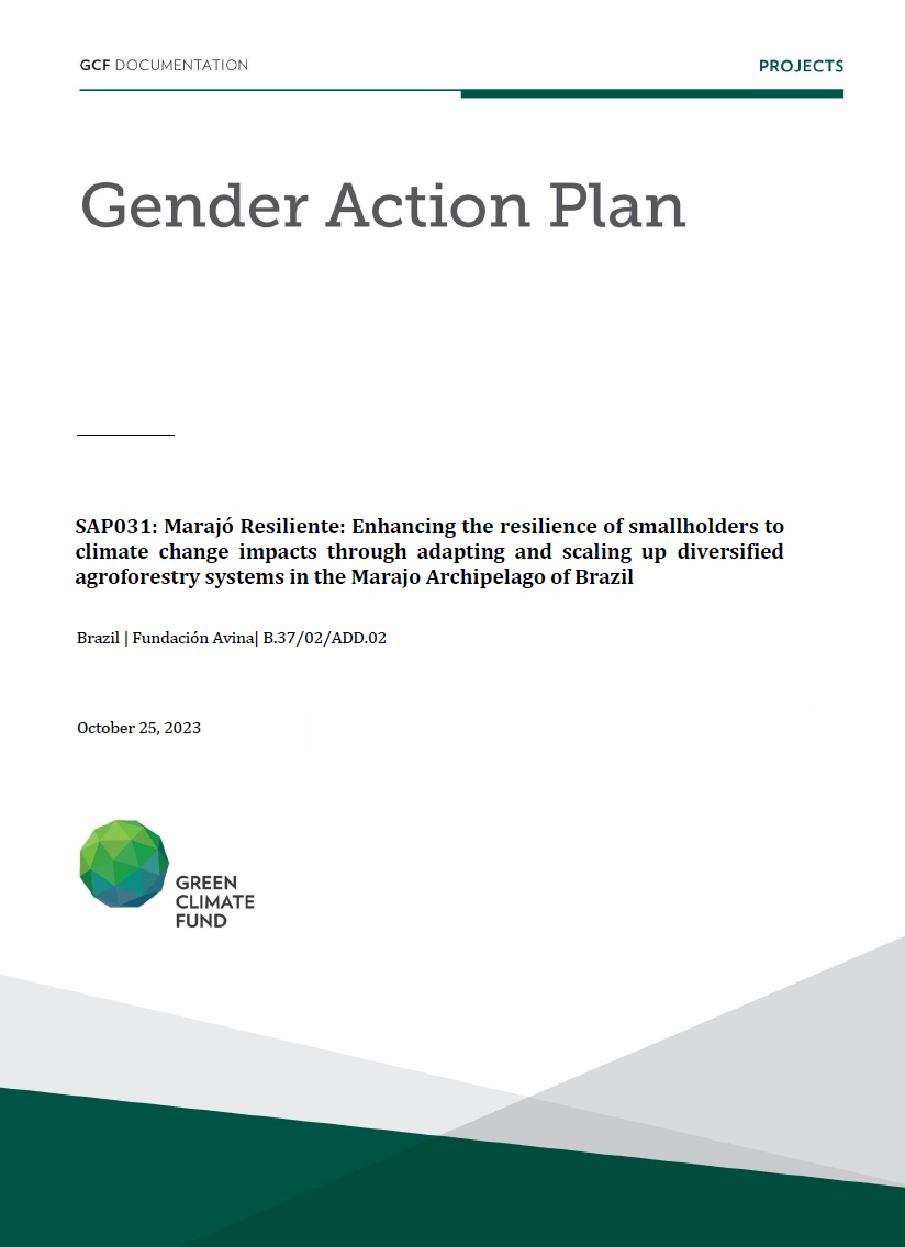 Download Gender action plan for SAP031: Marajó Resiliente: Enhancing the resilience of smallholders to climate change impacts through adapting and scaling up diversified agroforestry systems in the Marajo Archipelago of Brazil Document cover for Gender action plan for SAP031: Marajó Resiliente: Enhancing the resilience of smallholders to climate change impacts through adapting and scaling up diversified agroforestry systems in the Marajo Archipelago of Brazil