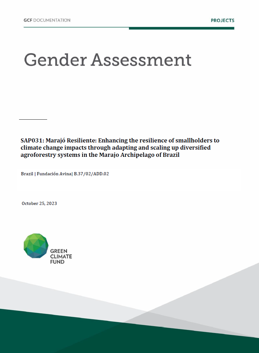 Download Gender assessment for SAP031: Marajó Resiliente: Enhancing the resilience of smallholders to climate change impacts through adapting and scaling up diversified agroforestry systems in the Marajo Archipelago of Brazil Document cover for Gender assessment for SAP031: Marajó Resiliente: Enhancing the resilience of smallholders to climate change impacts through adapting and scaling up diversified agroforestry systems in the Marajo Archipelago of Brazil
