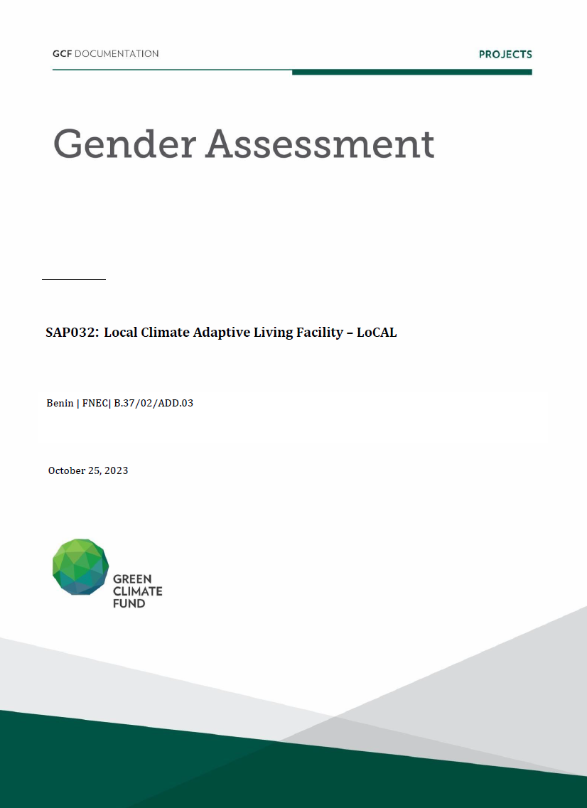 Document cover for Gender assessment for SAP032: Local Climate Adaptive Living Facility – LoCAL