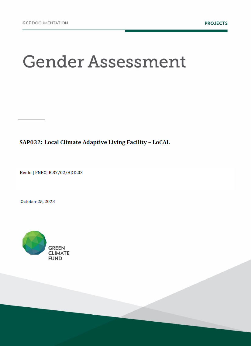 Download Gender assessment for SAP032: Local Climate Adaptive Living Facility – LoCAL Document cover for Gender assessment for SAP032: Local Climate Adaptive Living Facility – LoCAL