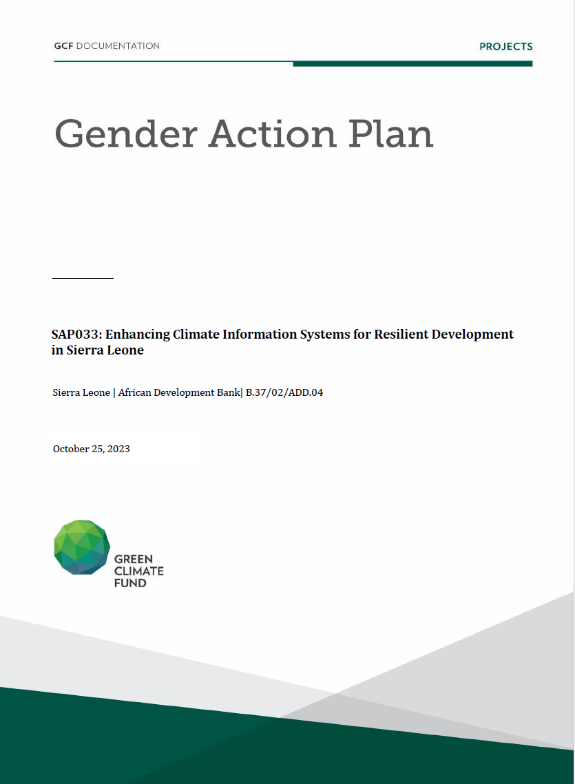 Document cover for Gender action plan for SAP033: Enhancing Climate Information Systems for Resilient Development in Sierra Leone