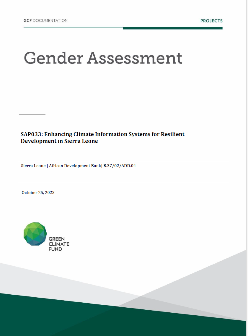 Document cover for Gender assessment for SAP033: Enhancing Climate Information Systems for Resilient Development in Sierra Leone