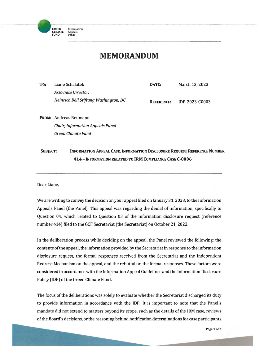 Document cover for Decision and recommendations on appeal no IDP/2023/C003