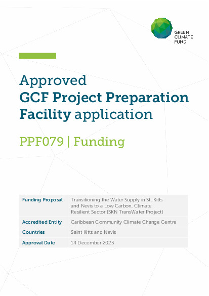 Document cover for Transitioning the Water Supply in St. Kitts and Nevis to a Low Carbon, Climate Resilient Sector (SKN TransWater Project)