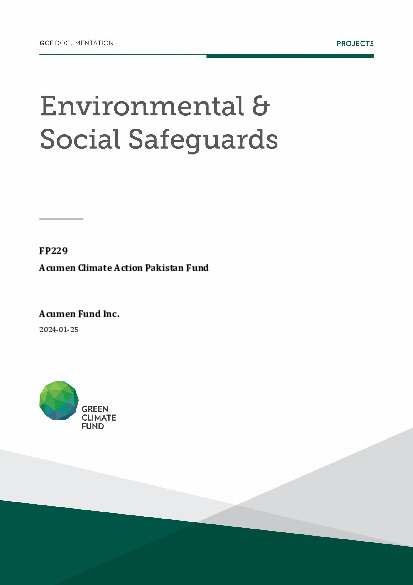 Document cover for Environmental and social safeguards (ESS) report for FP229: Acumen Climate Action Pakistan Fund