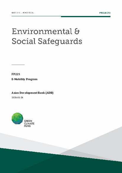 Document cover for Environmental and social safeguards (ESS) report for FP225: E-Mobility Program
