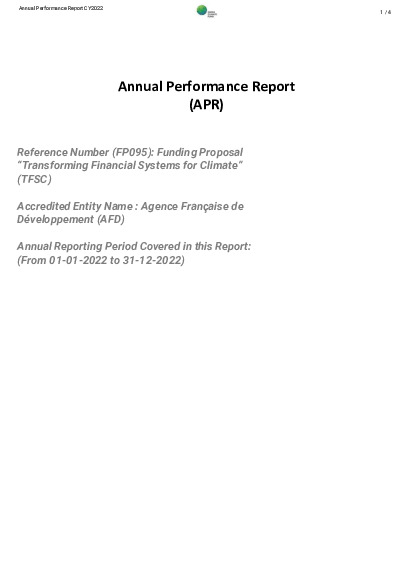 Download 2022 Annual Performance Report for FP095: Transforming Financial Systems for Climate Document cover for 2022 Annual Performance Report for FP095: Transforming Financial Systems for Climate