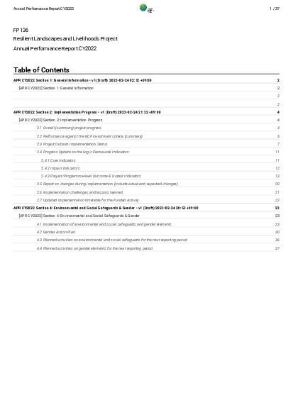 Document cover for 2022 Annual Performance Report for FP136: Resilient Landscapes and Livelihoods Project