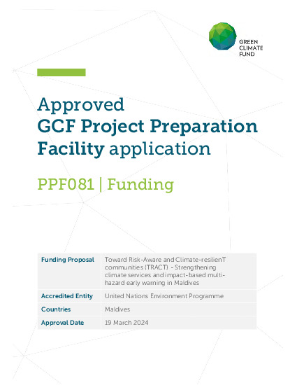 Document cover for Toward Risk-Aware and Climate-resilienT communities (TRACT) - Strengthening climate services and impact-based multi- hazard early warning in Maldives