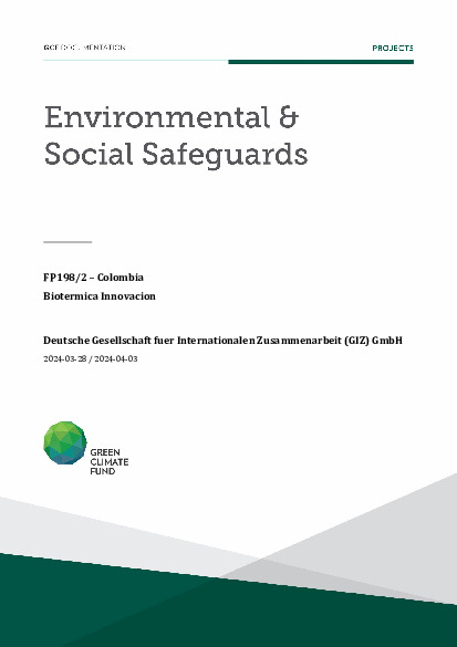 Document cover for Environmental and social safeguards (ESS) report for FP198: CATALI.5°T Initiative: Concerted Action To Accelerate Local I.5° Technologies – Latin America and West Africa - Biotermica Innovacion