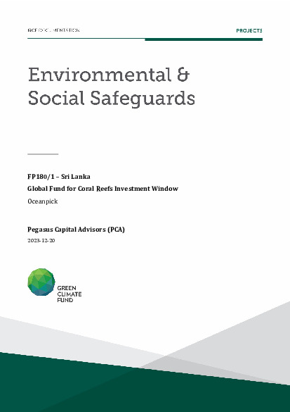 Document cover for Environmental and social safeguards (ESS) report for FP180: Global Fund for Coral Reefs Investment Window - Oceanpick