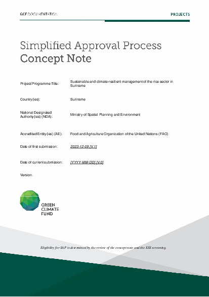 Document cover for Sustainable and climate-resilient management of the rice sector in Suriname