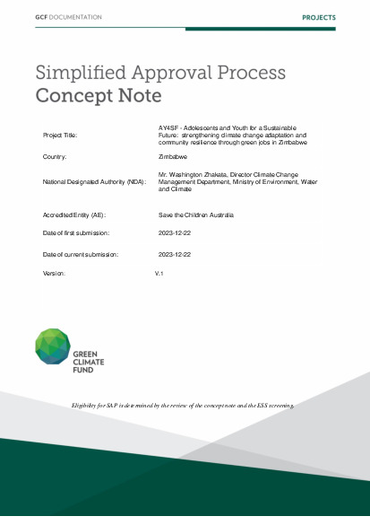 Document cover for AY4SF - Adolescents and Youth for a Sustainable Future: strengthening climate change adaptation and community resilience through green jobs in Zimbabwe