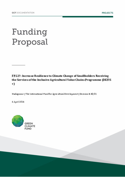 Document cover for Increase Resilience to Climate Change of Smallholders Receiving the Services of the Inclusive Agricultural Value Chains Programme (DEFIS +)