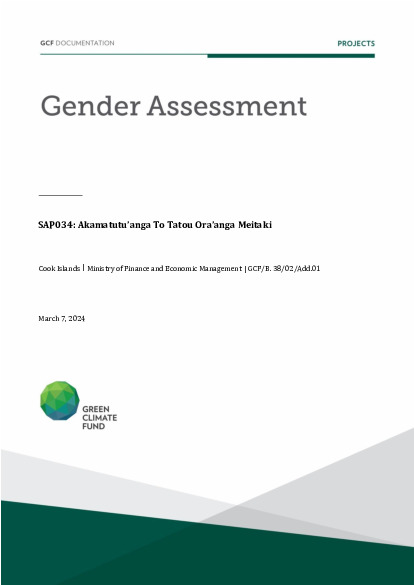 Document cover for Gender assessment for SAP034: Akamatutu’anga To Tatou Ora’anga Meitaki