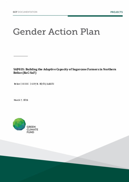 Document cover for Gender action plan for SAP035: Building the Adaptive Capacity of Sugarcane Farmers in Northern Belize (BaC-SuF)