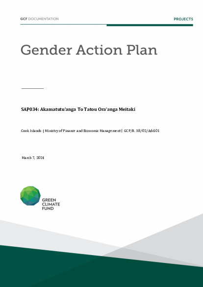 Document cover for Gender action plan for SAP034: Akamatutu’anga To Tatou Ora’anga Meitaki