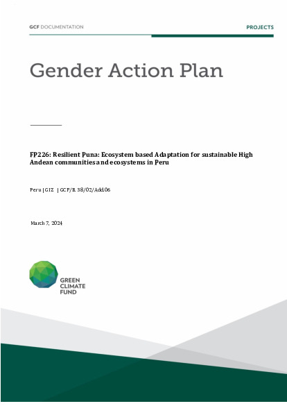 Document cover for Gender action plan for FP226: Resilient Puna: Ecosystem based Adaptation for sustainable High Andean communities and ecosystems in Peru