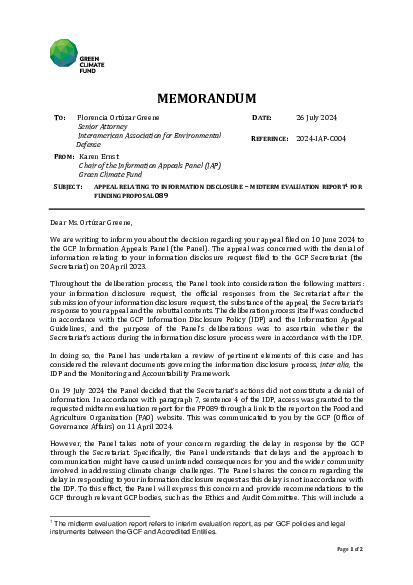 Document cover for Decision on appeal no IDP/2024/C004