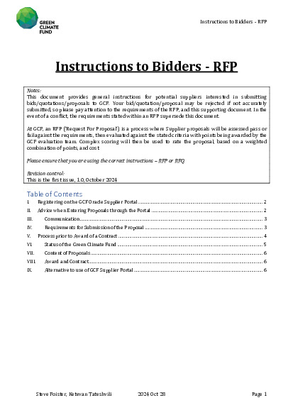 Document cover for Instructions to bidders - RFP
