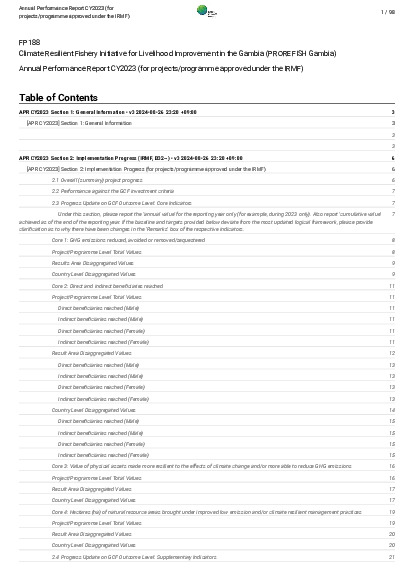 Download 2023 Annual Performance Report for FP188: Climate Resilient Fishery Initiative for Livelihood Improvement in the Gambia (PROREFISH Gambia) Document cover for 2023 Annual Performance Report for FP188: Climate Resilient Fishery Initiative for Livelihood Improvement in the Gambia (PROREFISH Gambia)