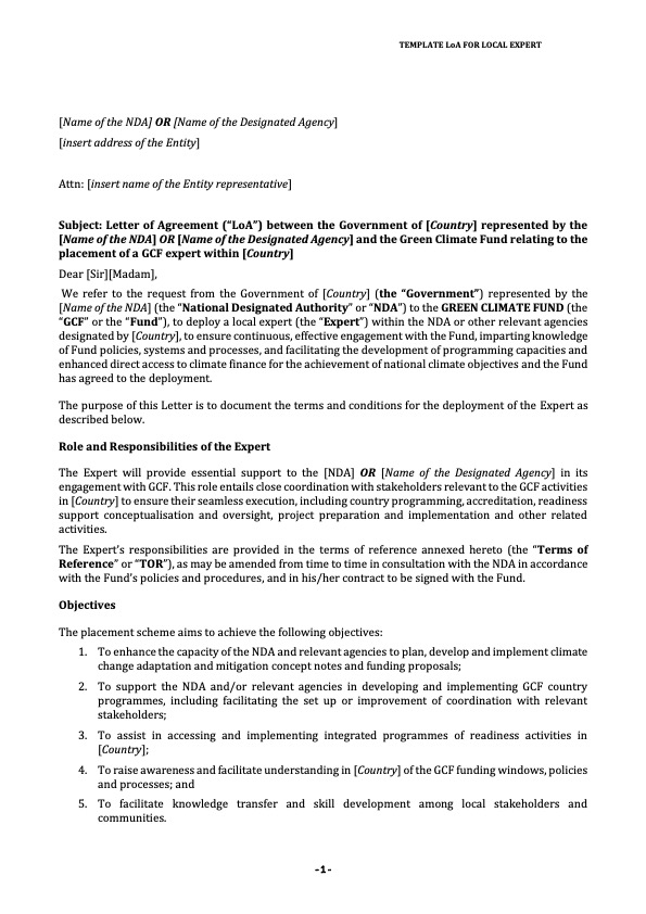 Document cover for Letter of Agreement template