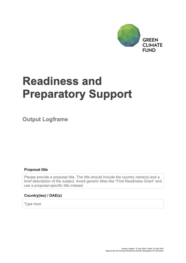 Document cover for Country and DAE output logframe