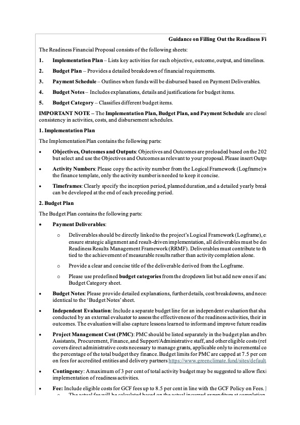 Document cover for Readiness financial proposal template for Direct Access