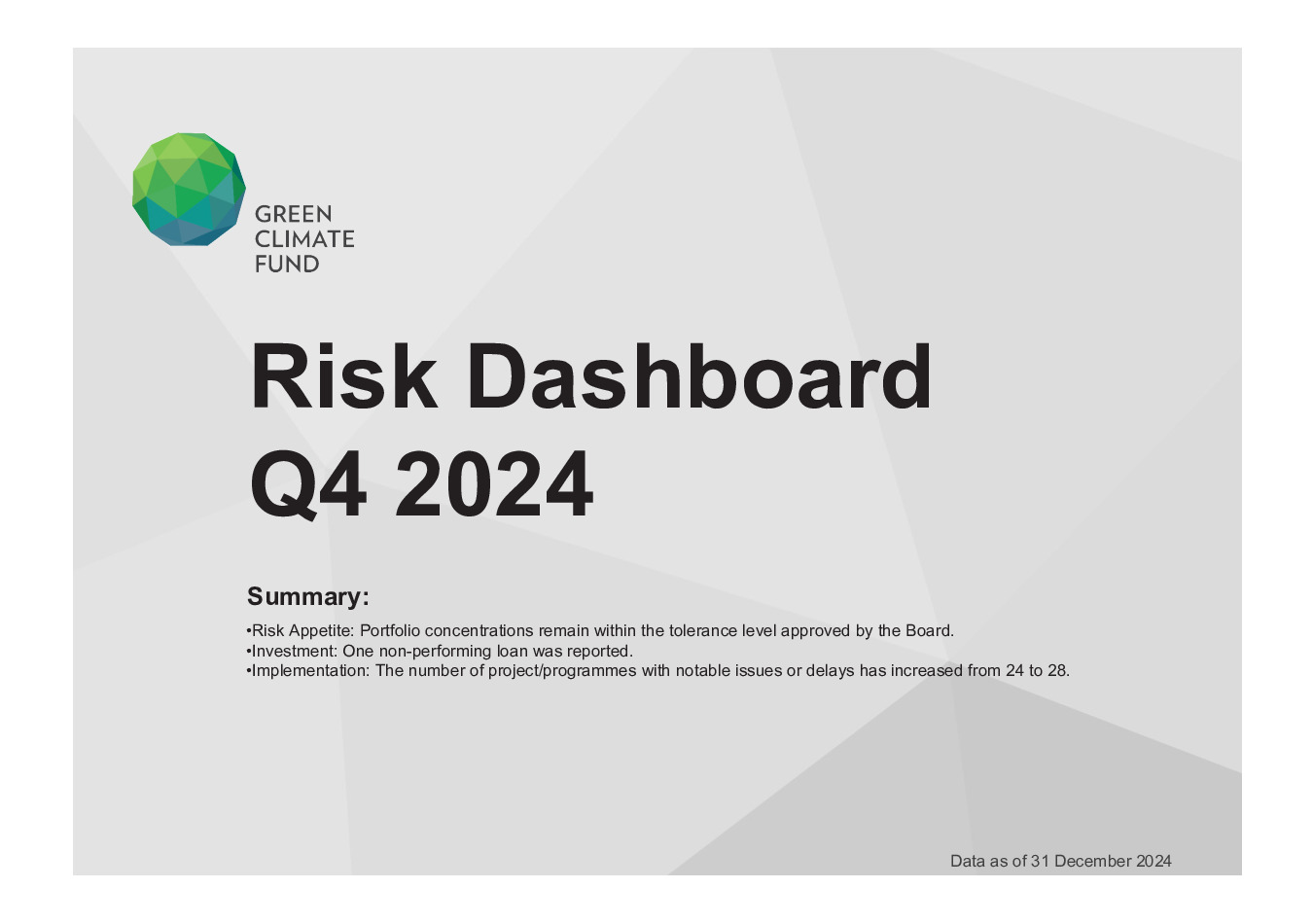 Document cover for GCF Risk Dashboard (Q4 2024)