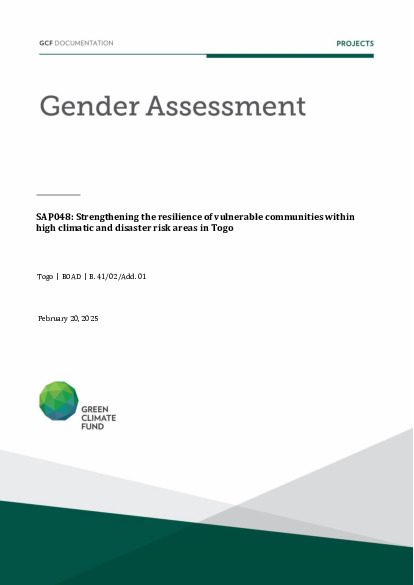 Document cover for Gender assessment for SAP048: Strengthening the resilience of vulnerable communities within high climatic and disaster risk areas in Togo