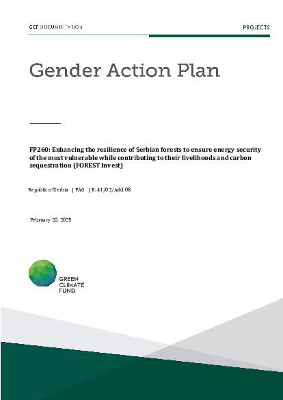 Download Gender action plan for FP260: Enhancing the resilience of Serbian forests to ensure energy security of the most vulnerable while contributing to their livelihoods and carbon sequestration (FOREST Invest) Document cover for Gender action plan for FP260: Enhancing the resilience of Serbian forests to ensure energy security of the most vulnerable while contributing to their livelihoods and carbon sequestration (FOREST Invest)