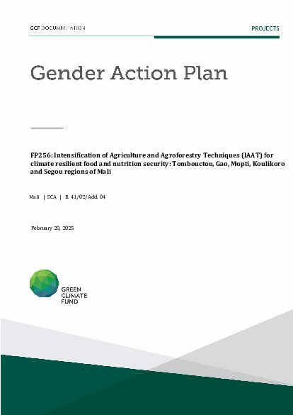 Download Gender action plan for FP256: Intensification of Agriculture and Agroforestry Techniques (IAAT) for climate resilient food and nutrition security: Tombouctou, Gao, Mopti, Koulikoro and Segou regions of Mali Document cover for Gender action plan for FP256: Intensification of Agriculture and Agroforestry Techniques (IAAT) for climate resilient food and nutrition security: Tombouctou, Gao, Mopti, Koulikoro and Segou regions of Mali