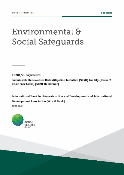Document cover for Environmental and social safeguards (ESS) report for FP204: Sustainable Renewables Risk Mitigation Initiative (SRMI) Facility (Phase 2 Resilience focus) (SRMI-Resilience) - Renewable Energy Acceleration Project