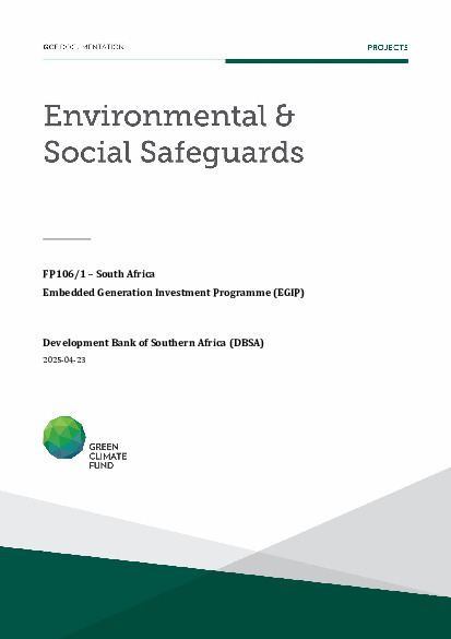 Document cover for Environmental and social safeguards (ESS) report for FP106: Embedded Generation Investment Programme (EGIP) - Western Cape Wind Energy Facility (WEF)