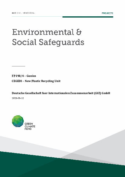 Download Environmental and social safeguards (ESS) report for FP198: CATALI.5°T Initiative: Concerted Action To Accelerate Local I.5° Technologies – Latin America and West Africa - CEGEDI – New Plastic Recycling Unit Document cover for Environmental and social safeguards (ESS) report for FP198: CATALI.5°T Initiative: Concerted Action To Accelerate Local I.5° Technologies – Latin America and West Africa - CEGEDI – New Plastic Recycling Unit