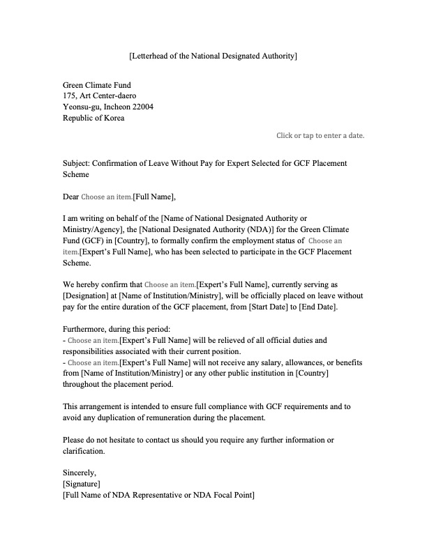 Document cover for Letter of confirmation of leave template