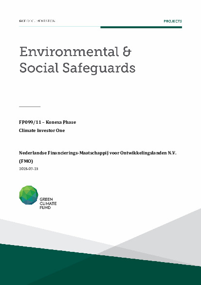 Document cover for Environmental and social safeguards (ESS) report for FP099: Climate Investor One
