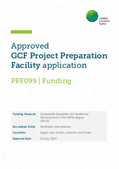 Document cover for Sustainable Adaptation for Healthcare Advancement in the MENA Region (SAHA)