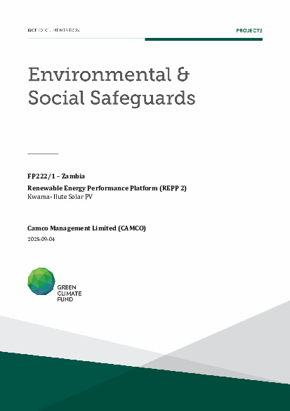 Document cover for Environmental and social safeguards (ESS) report for FP222: Renewable Energy Performance Platform (REPP 2) - Kwama- Ilute Solar PV