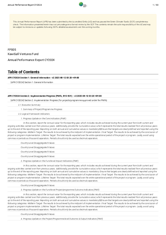 Download 2024 Annual Performance Report for FP005: KawiSafi Ventures Fund Document cover for 2024 Annual Performance Report for FP005: KawiSafi Ventures Fund