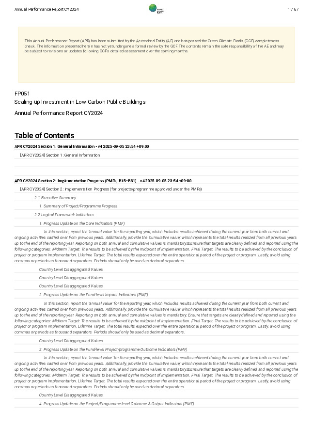 Document cover for 2024 Annual Performance Report for FP051: Scaling-up Investment in Low-Carbon Public Buildings