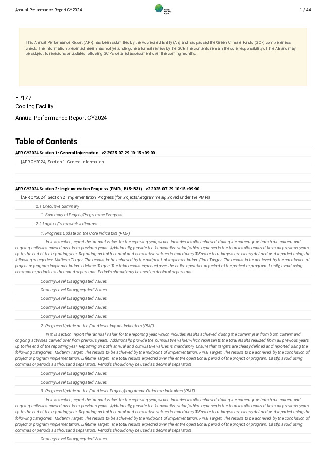 Document cover for 2024 Annual Performance Report for FP177: Cooling Facility