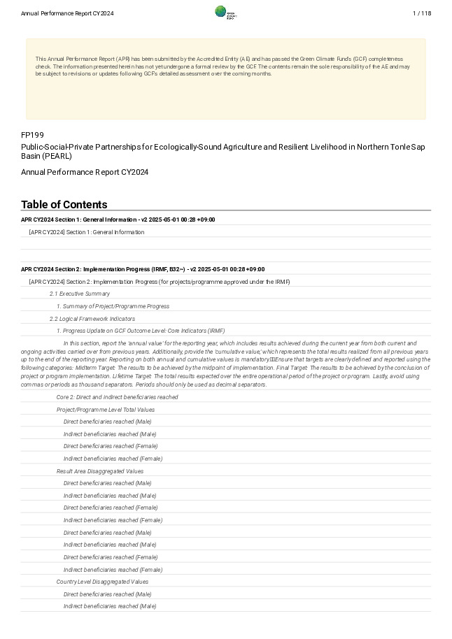 Document cover for 2024 Annual Performance Report for FP199: Public-Social-Private Partnerships for Ecologically-Sound Agriculture and Resilient Livelihood in Northern Tonle Sap Basin (PEARL)