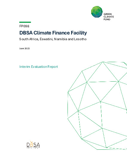 Download Interim evaluation report for FP098: DBSA Climate Finance Facility Document cover for Interim evaluation report for FP098: DBSA Climate Finance Facility