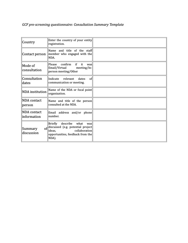 Download Country consultation summary template Document cover for Country consultation summary template