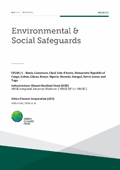 Document cover for Environmental and social safeguards (ESS) report for FP205: Infrastructure Climate Resilient Fund (ICRF) - ARISE Integrated Industrial Platforms (“ARISE IIP” or “ARISE”)