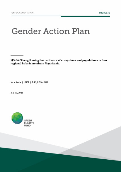 Document cover for Gender action plan for FP266: Strengthening the resilience of ecosystems and populations in four regional hubs in northern Mauritania