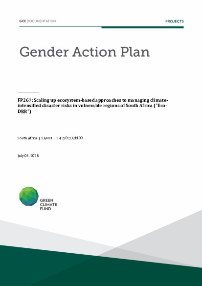 Document cover for Gender action plan for FP267: Scaling up ecosystem-based approaches to managing climate-intensified disaster risks in vulnerable regions of South Africa ("Eco-DRR")