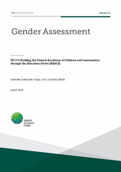 Document cover for Gender assessment for FP274: Building the Climate Resilience of Children and Communities through the Education Sector (BRACE)